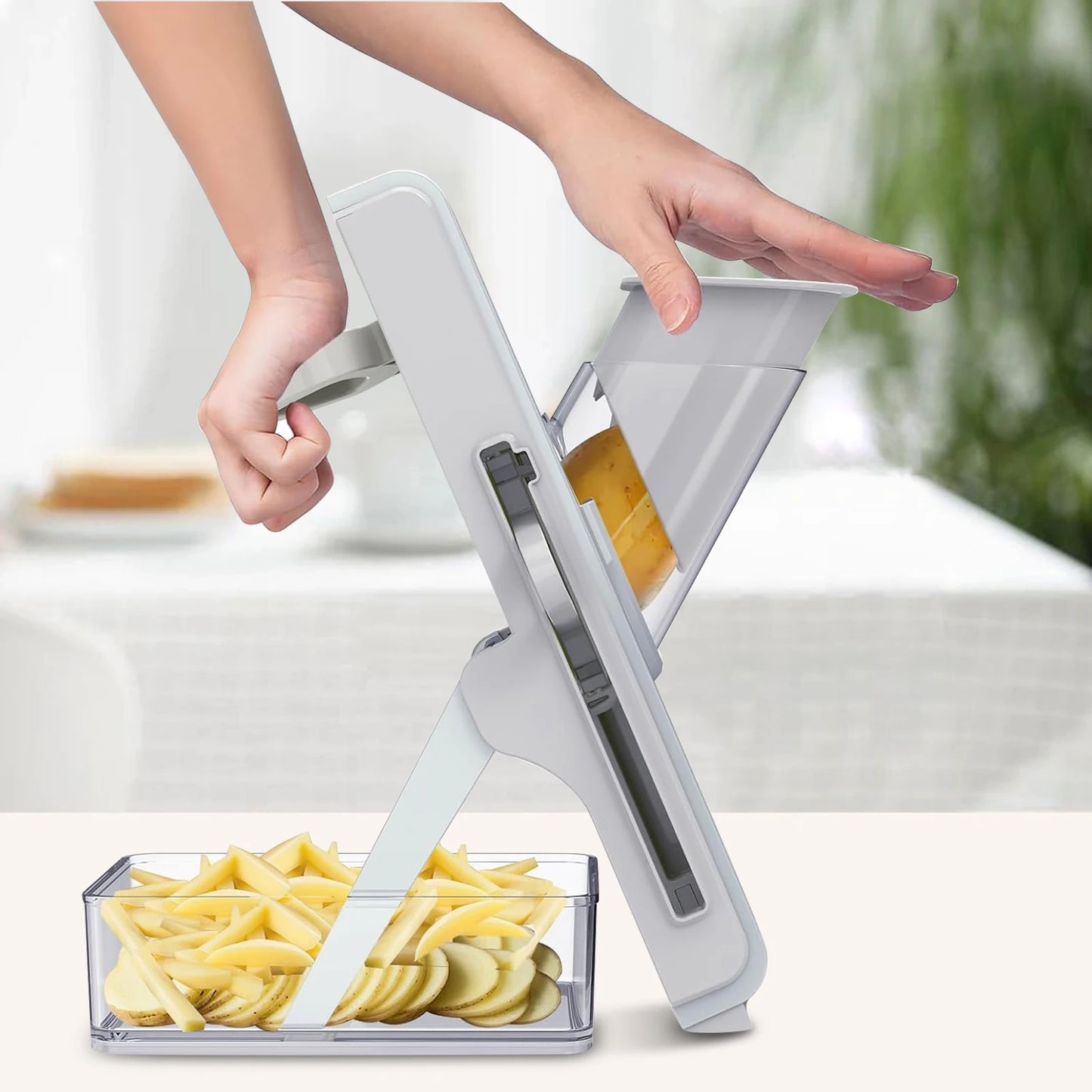 Mandoline Slicer, 4-in-1 Vegetable Chopper and Food Slicer for Kitchen, Adjustable Stainless Steel Slicing and Dicing, Safe