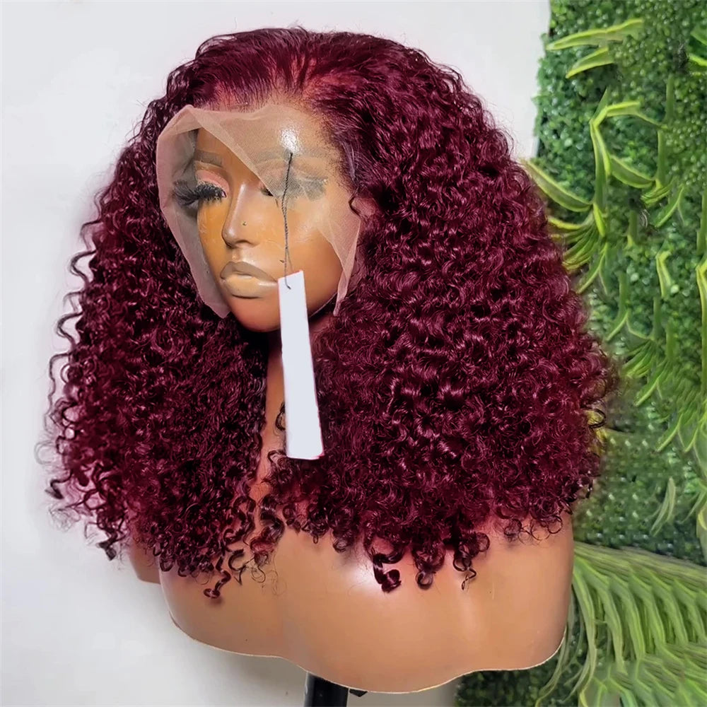 99J Deep Water Wave Bob Burgundy Lace Front Wigs Bob 100% Human Hair 13x4 Lace Frontal Wig Short Bob Kinky Curly Wig Brazilian