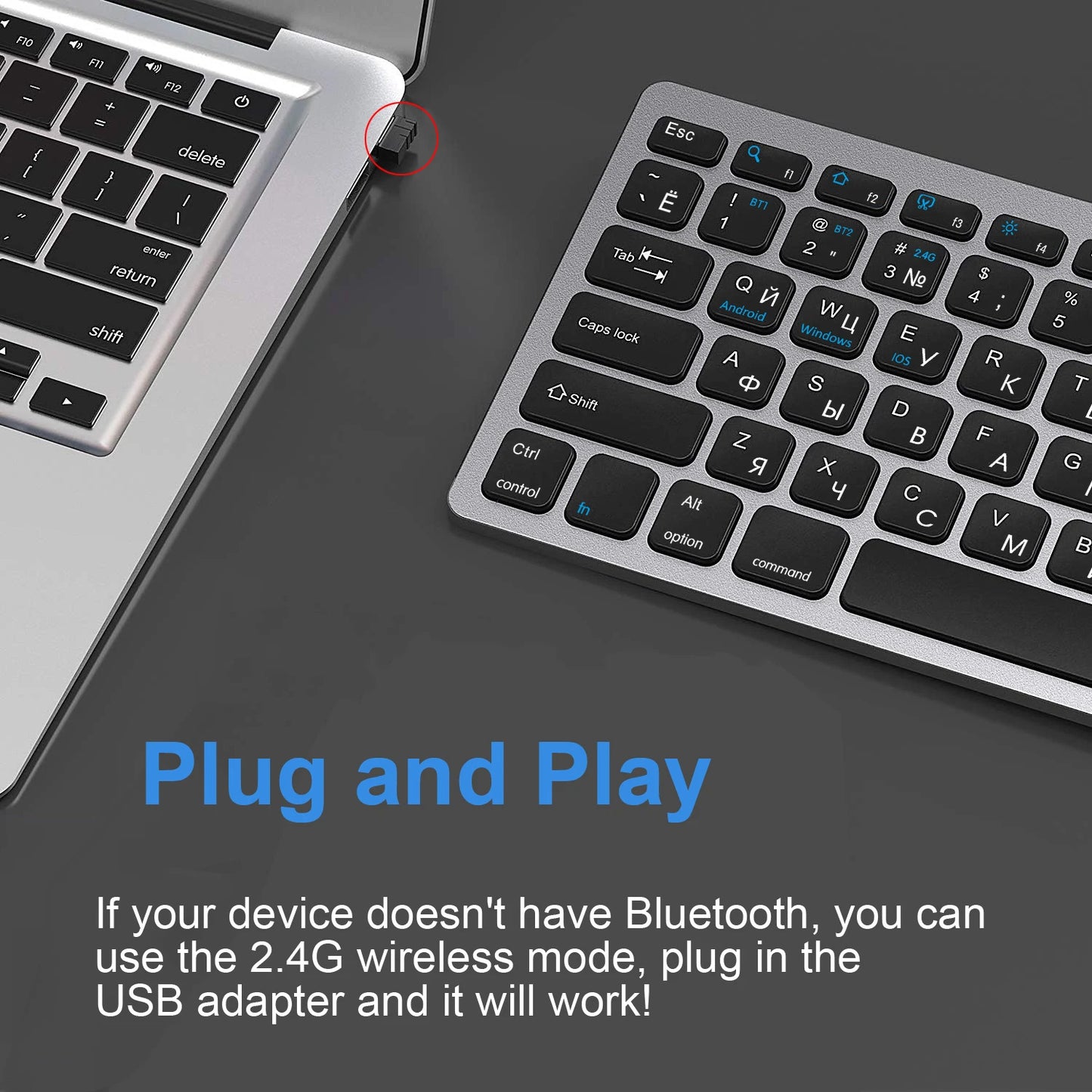 Russian English Layout Wireless Keyboard Bluetooth & 2.4G Dual Mode Keyboard Slim and Compact Ergonomic for Windows ios Android