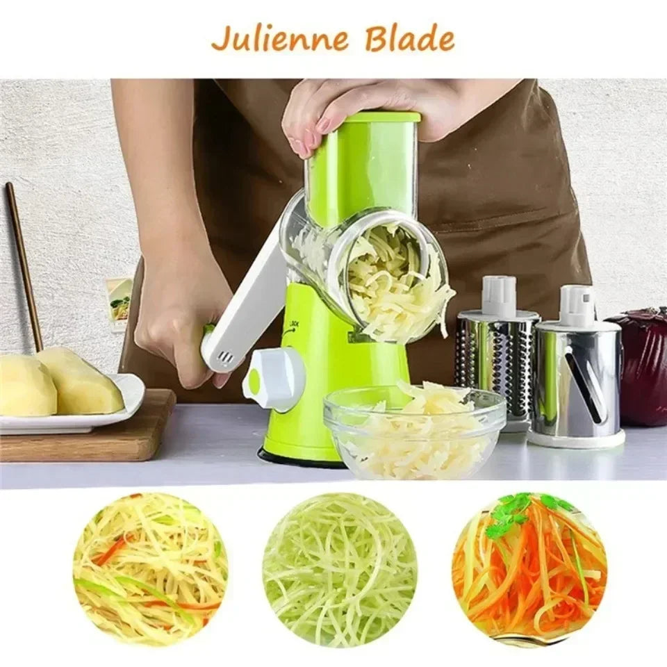 1Pcs Vegetable Cutter & Slicer Manual Kitchen Cheese Chopper Machine With 3 Sharp Drums Multifunctional Garlic Potato Shredder