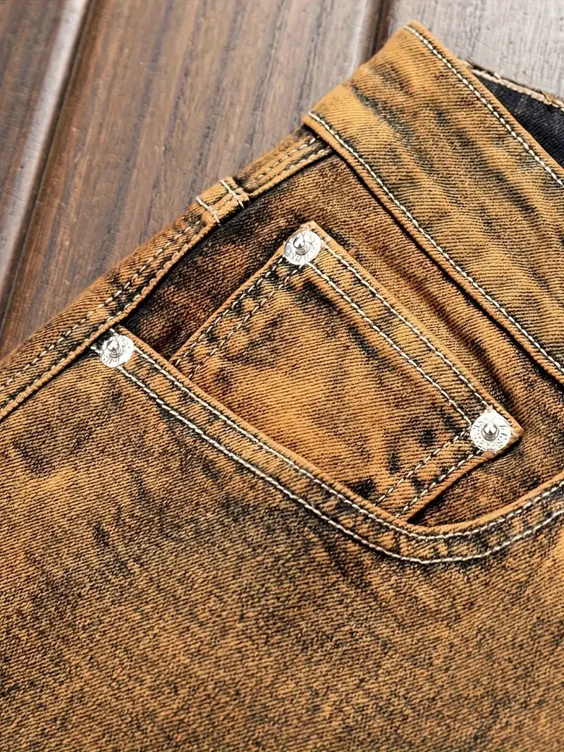 Men's straight leg vintage jeans, fashionable street style men's jeans, all season wear