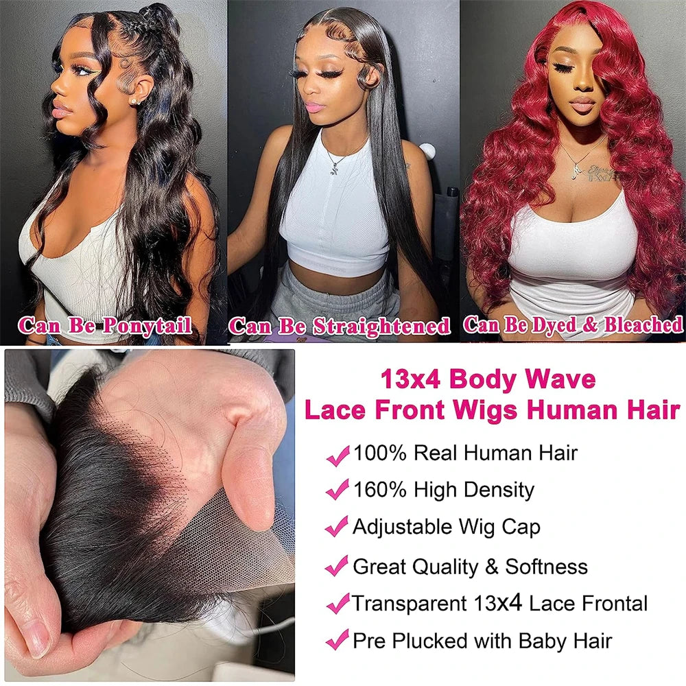 Body Wave 13x4 Transparent Lace Front Curly 100% Human Hair Wig Natural Black Lace Frontal Wigs 30 Inches Preplucked For Women