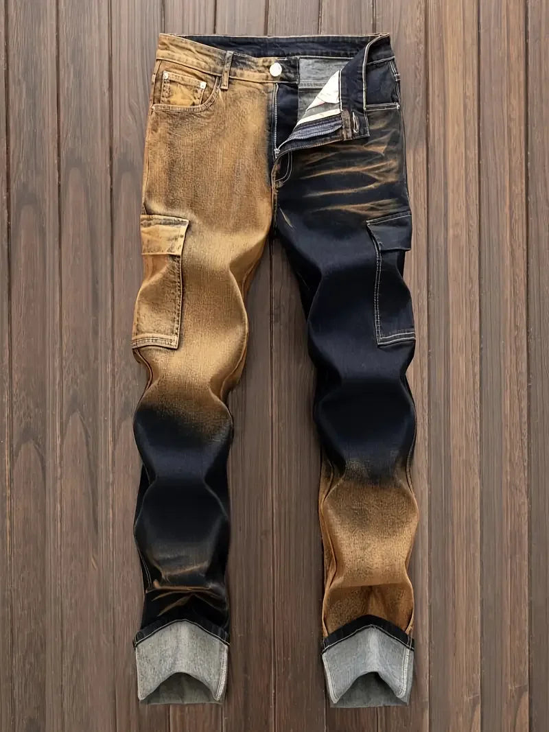 Men's straight leg vintage jeans, fashionable street style men's jeans, all season wear