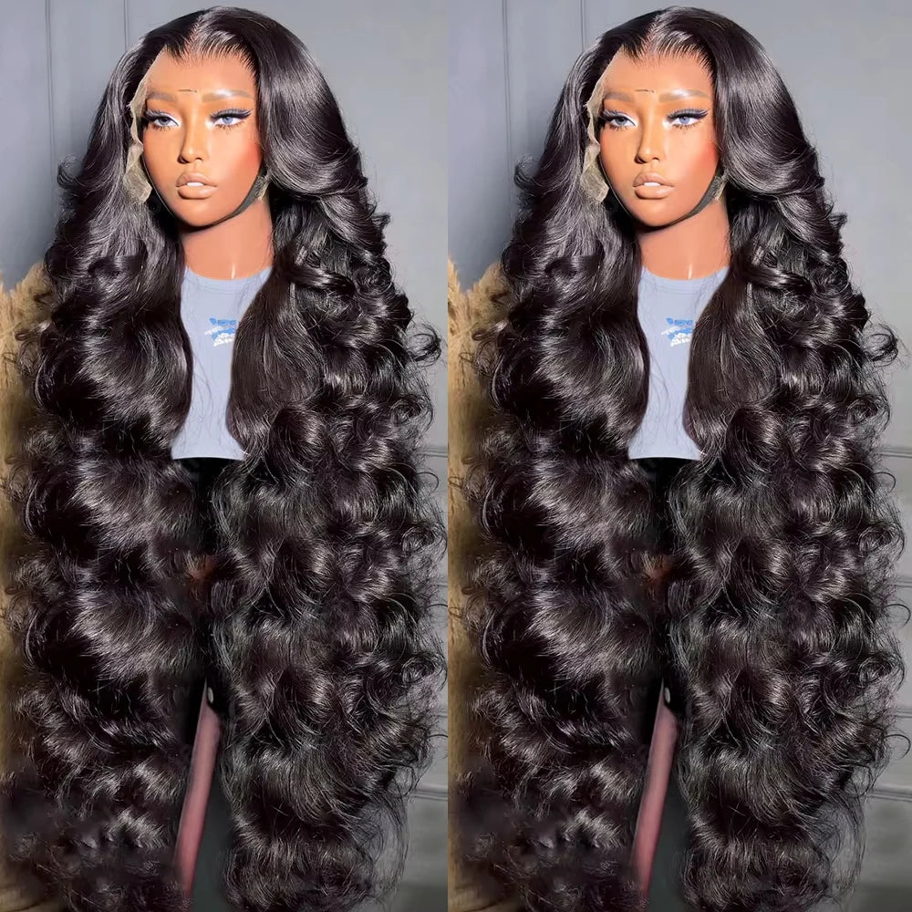 Body Wave 13x4 Transparent Lace Front Curly 100% Human Hair Wig Natural Black Lace Frontal Wigs 30 Inches Preplucked For Women