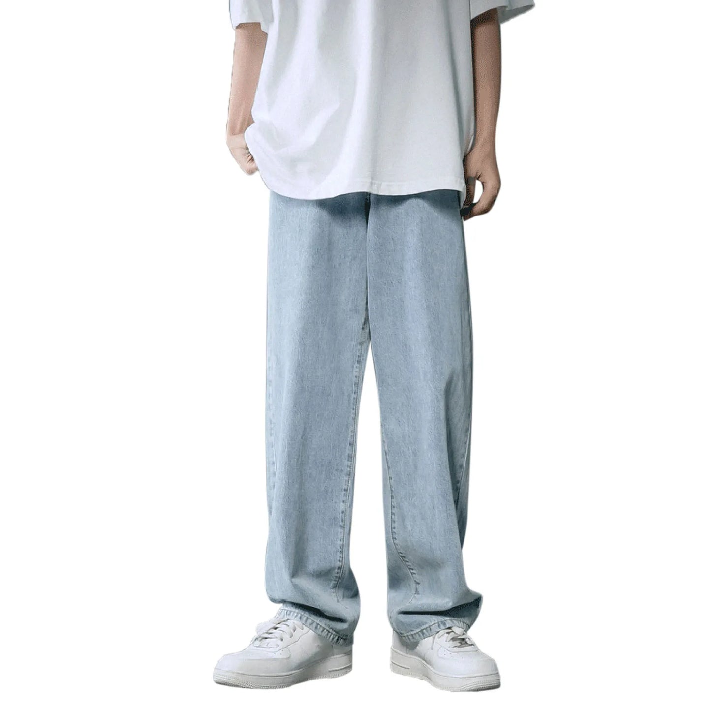 Light Blue Baggy Jeans for Men Korean Style Fashion Loose Straight Wide Leg Pants New Hip Hop StreetwearMale Brand Clothing