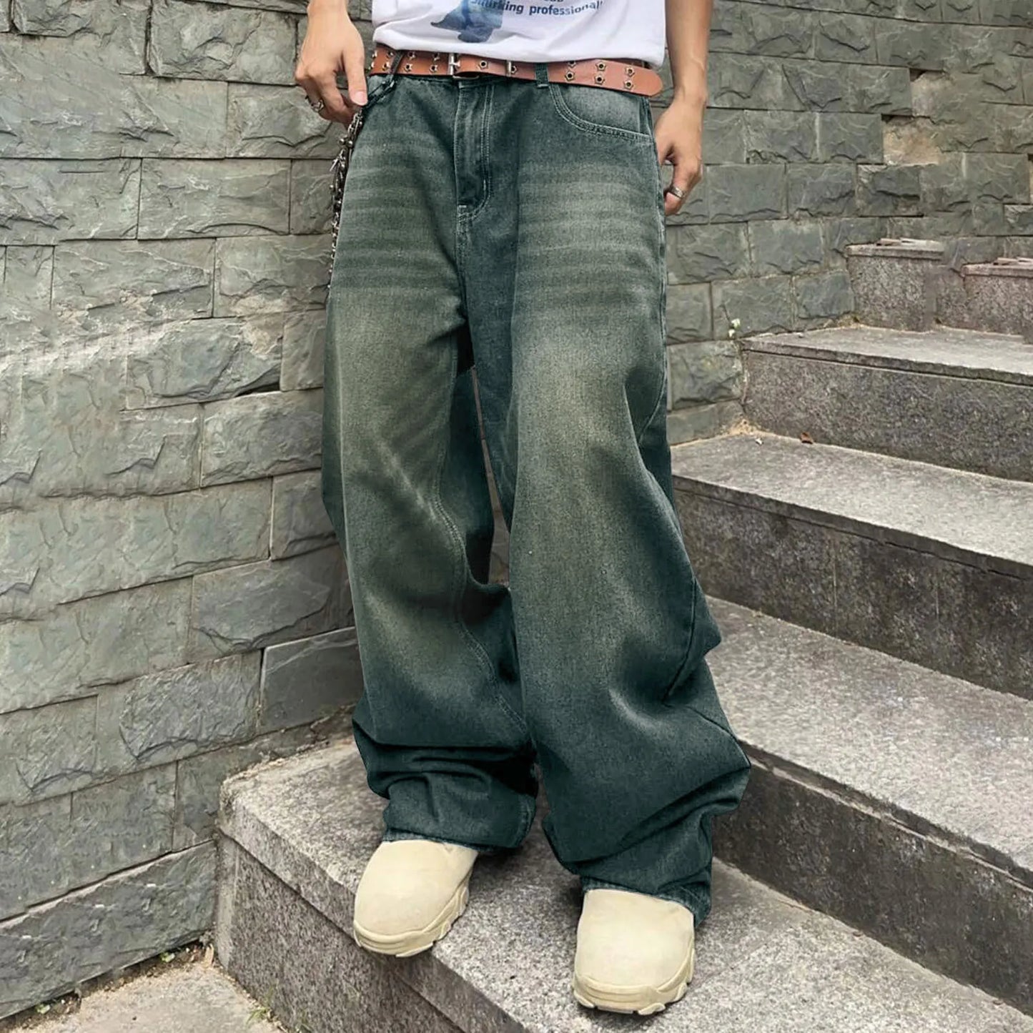 2025 New Y2k Autumn And Winter Baggy Jeans Men'S Baggy Hip Hop Jeans Wide Leg Business Jeans Trend Handsome Fashion Zipper Pants