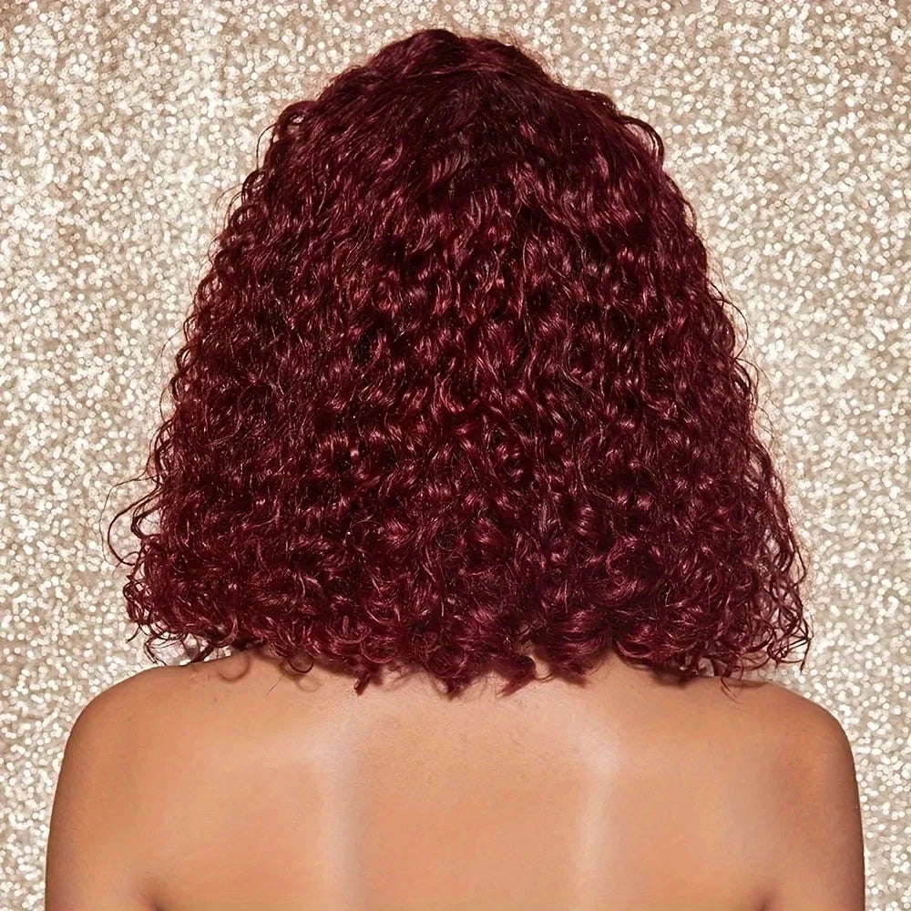 99J Deep Water Wave Bob Burgundy Lace Front Wigs Bob 100% Human Hair 13x4 Lace Frontal Wig Short Bob Kinky Curly Wig Brazilian