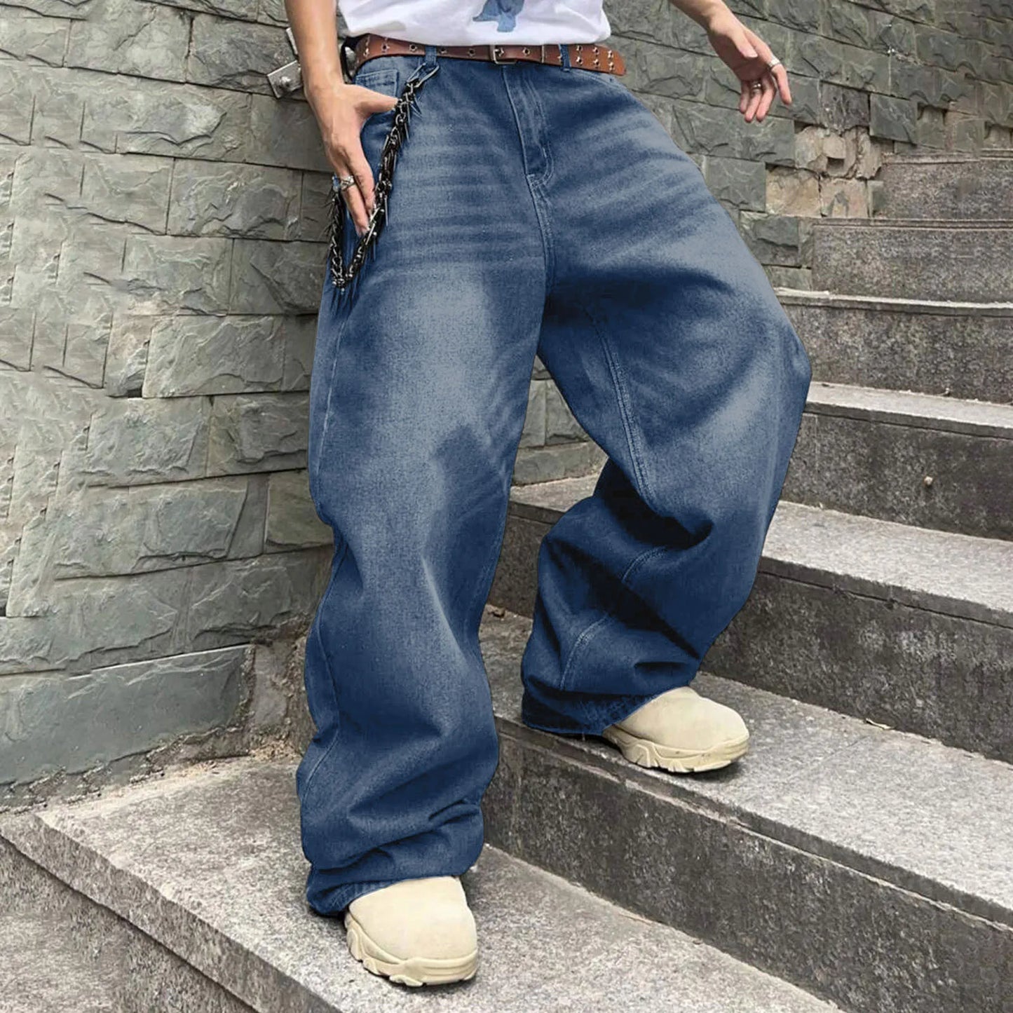 2025 New Y2k Autumn And Winter Baggy Jeans Men'S Baggy Hip Hop Jeans Wide Leg Business Jeans Trend Handsome Fashion Zipper Pants