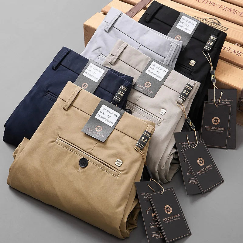 Brand Men Pants Spring Summer New Business Fashion Straight Casual Pants Mid Light Elastic Loose Breathable Trousers