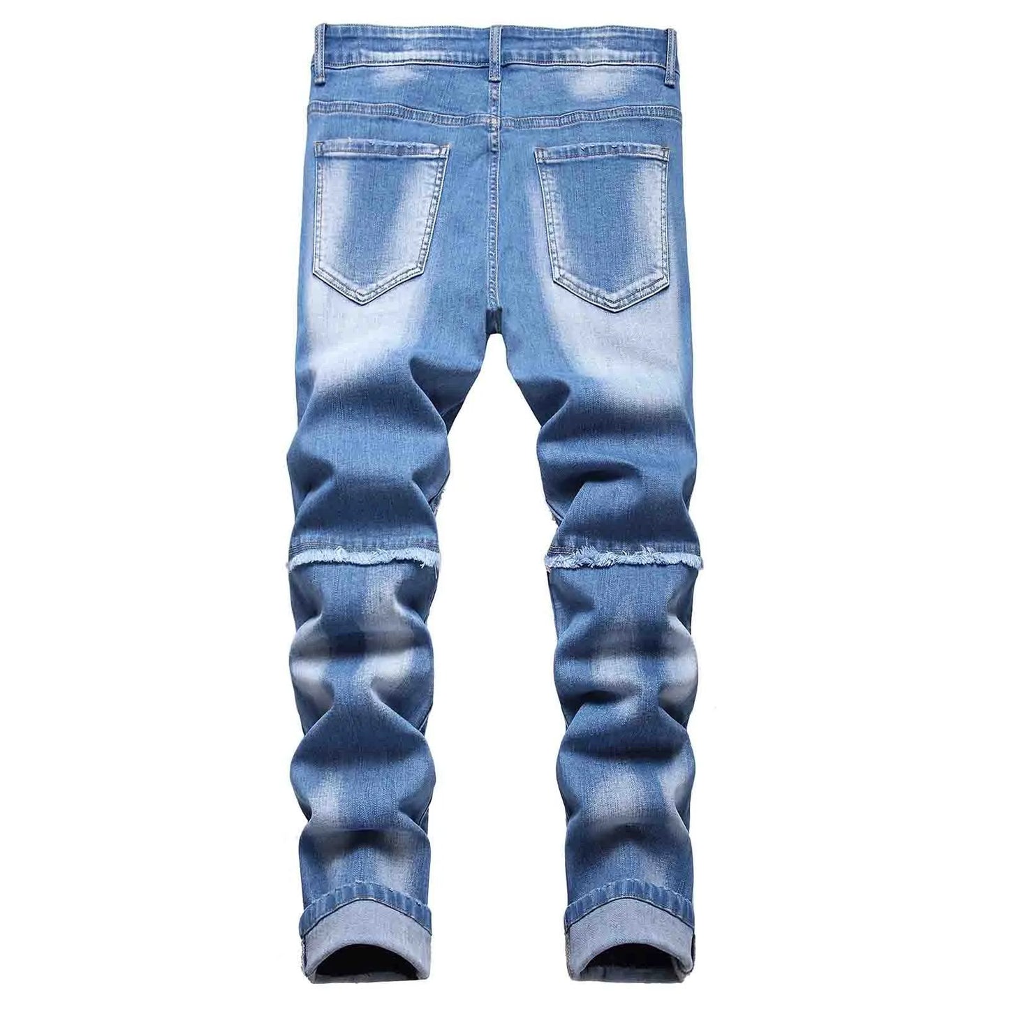 Men'S Fashion Printed Slim Fit Jeans American Grunge High Street Casual Jeans Solid Color Light Blue Pants Punk Long Trousers