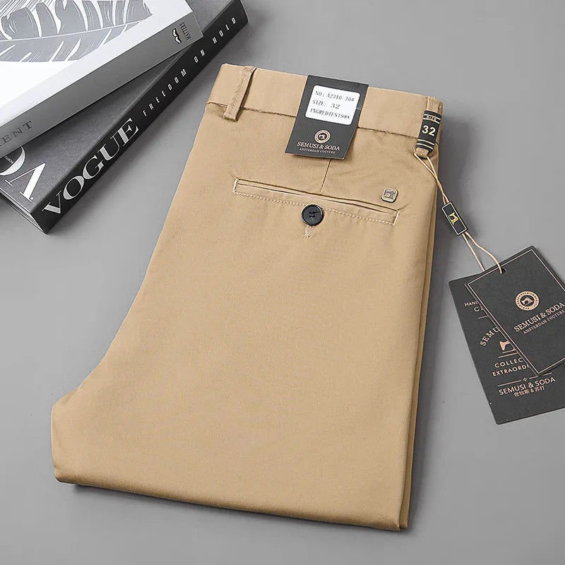 Brand Men Pants Spring Summer New Business Fashion Straight Casual Pants Mid Light Elastic Loose Breathable Trousers