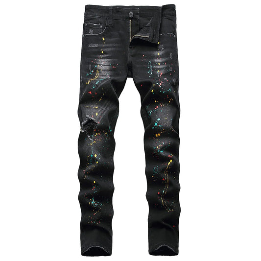 Men'S Casual Jeans Y2k Punk Long Trousers Men'S Jeans Stretchy Fashion Straight Slim Fit Jeans New Korean Tie Tdy Pants