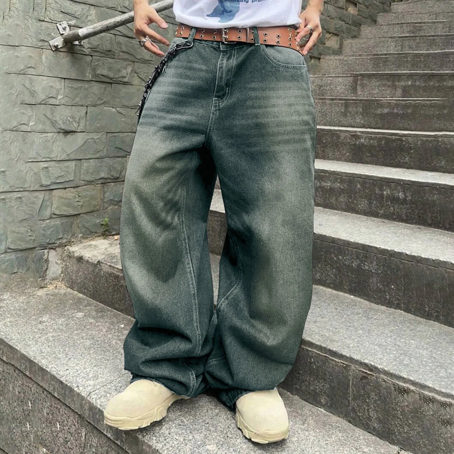 2025 New Y2k Autumn And Winter Baggy Jeans Men'S Baggy Hip Hop Jeans Wide Leg Business Jeans Trend Handsome Fashion Zipper Pants