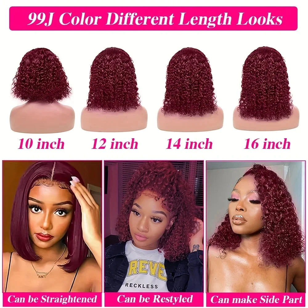 99J Deep Water Wave Bob Burgundy Lace Front Wigs Bob 100% Human Hair 13x4 Lace Frontal Wig Short Bob Kinky Curly Wig Brazilian