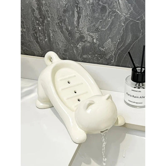 Drain Ceramic Soap Box, Household, Non-porous, Hand Washing and Diswashing Table, Bathroom