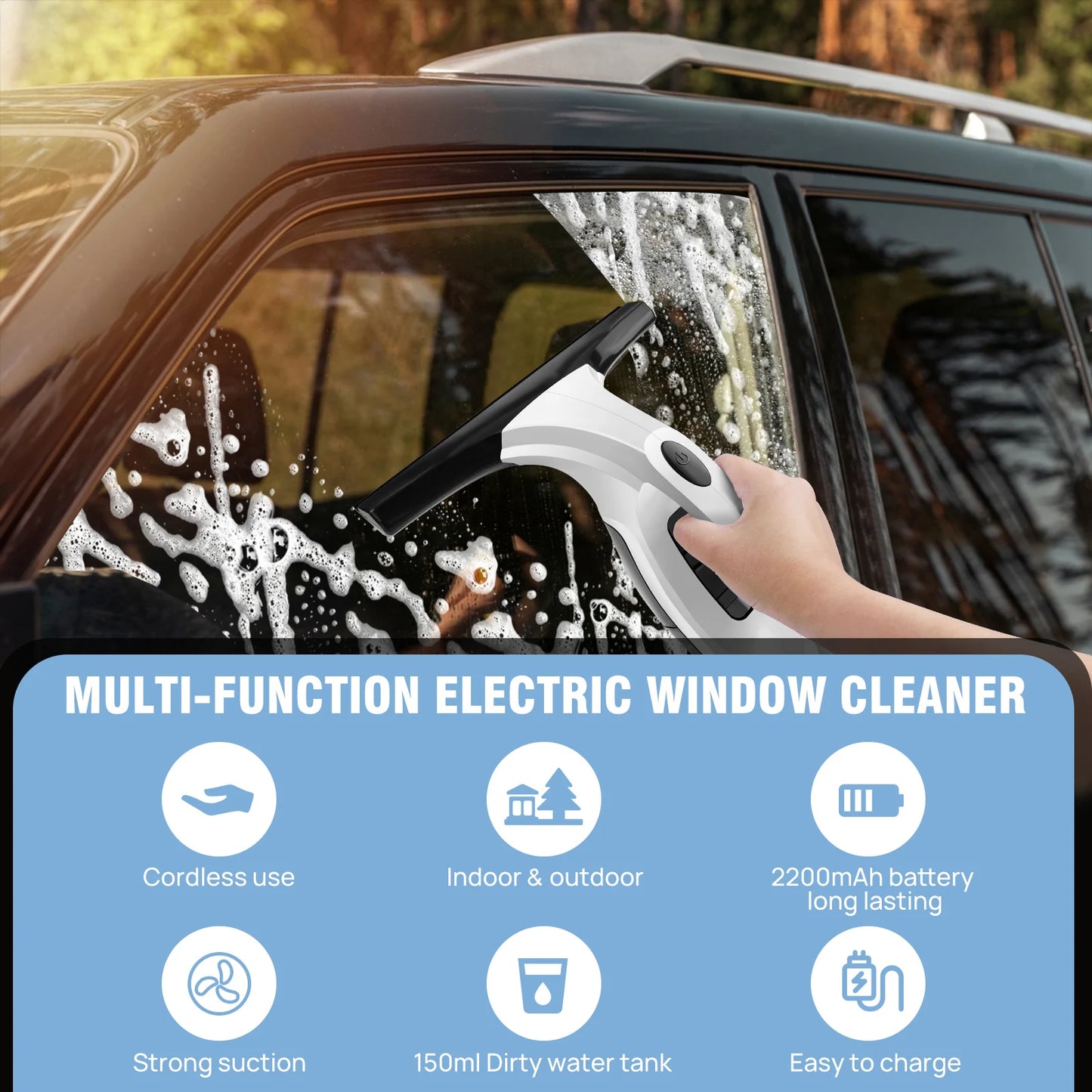 Cordless Window Vac Cleaner, Rechargeable Window Cleaner - 28cm Squeegee Element & 150ml Water Tank, Cordless Window Washer