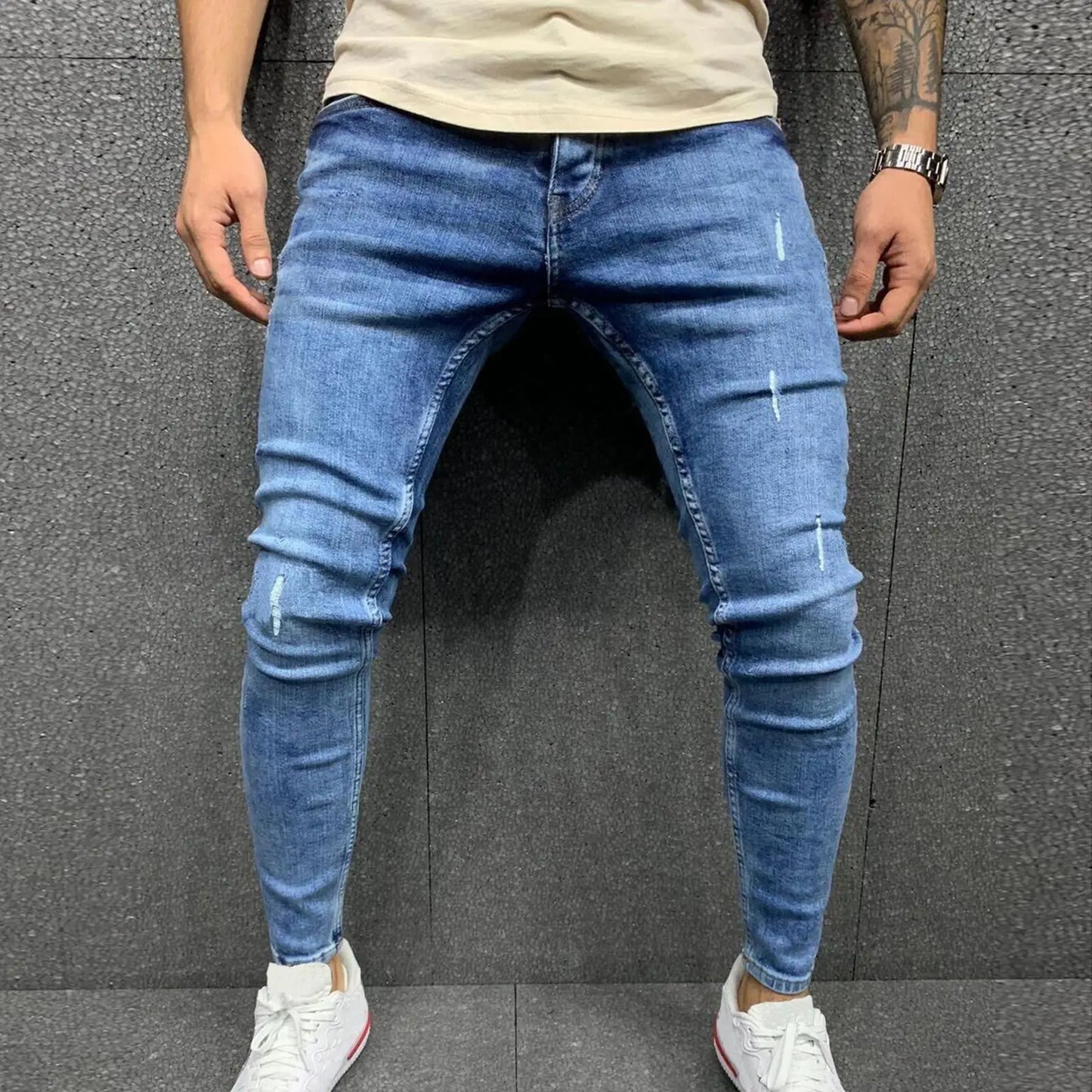 Mens Jeans Jeans Denim Distressed S 3xl Jeans Elastic Slim Fashion Men'S Pants Fashion Street Style Ripped Skinny Jeans