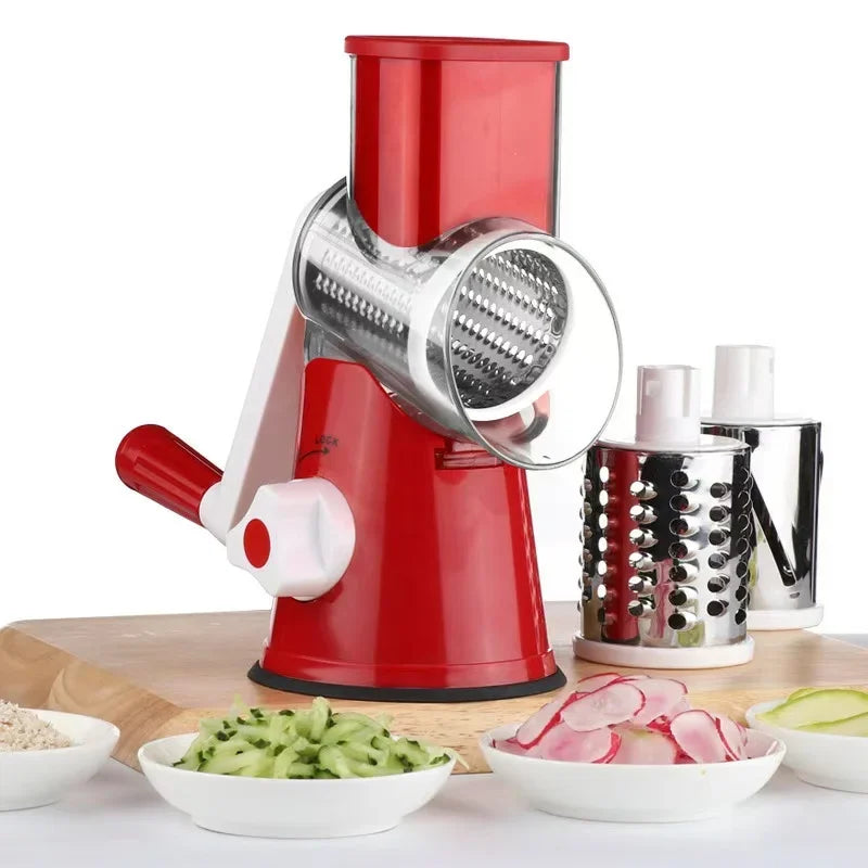 1Pcs Vegetable Cutter & Slicer Manual Kitchen Cheese Chopper Machine With 3 Sharp Drums Multifunctional Garlic Potato Shredder