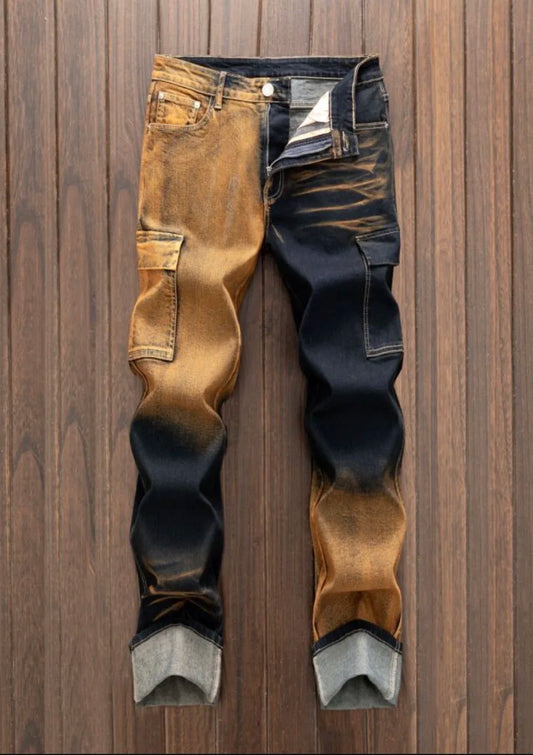 Men's straight leg vintage jeans, fashionable street style men's jeans, all season wear