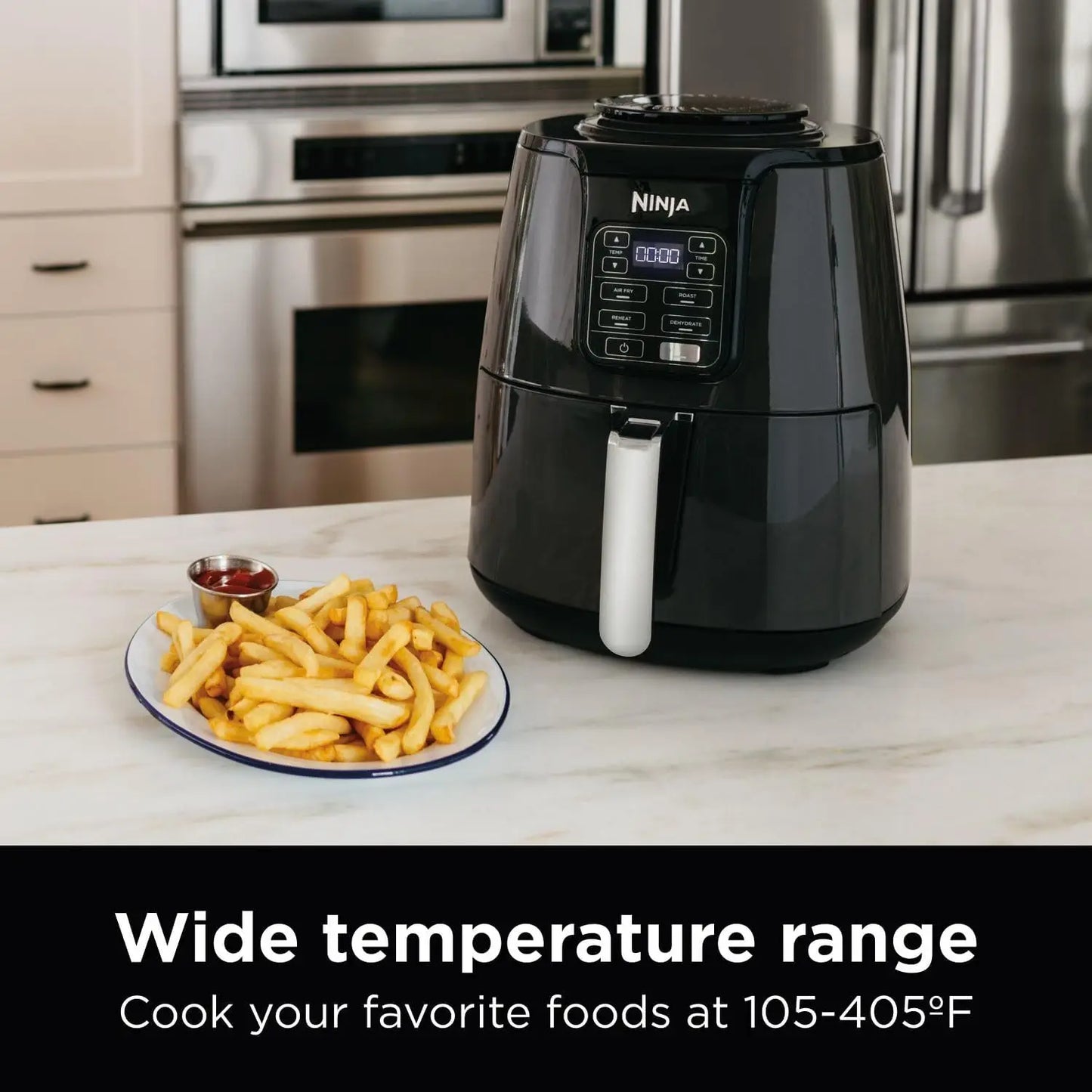 Air Fryer, Roast, Bake, Air Fry, Roast, Broil, Reheats, & Dehydrates, 4-in-1, Fries, Frozen Food, Veggies, and Juicy Meat, Less