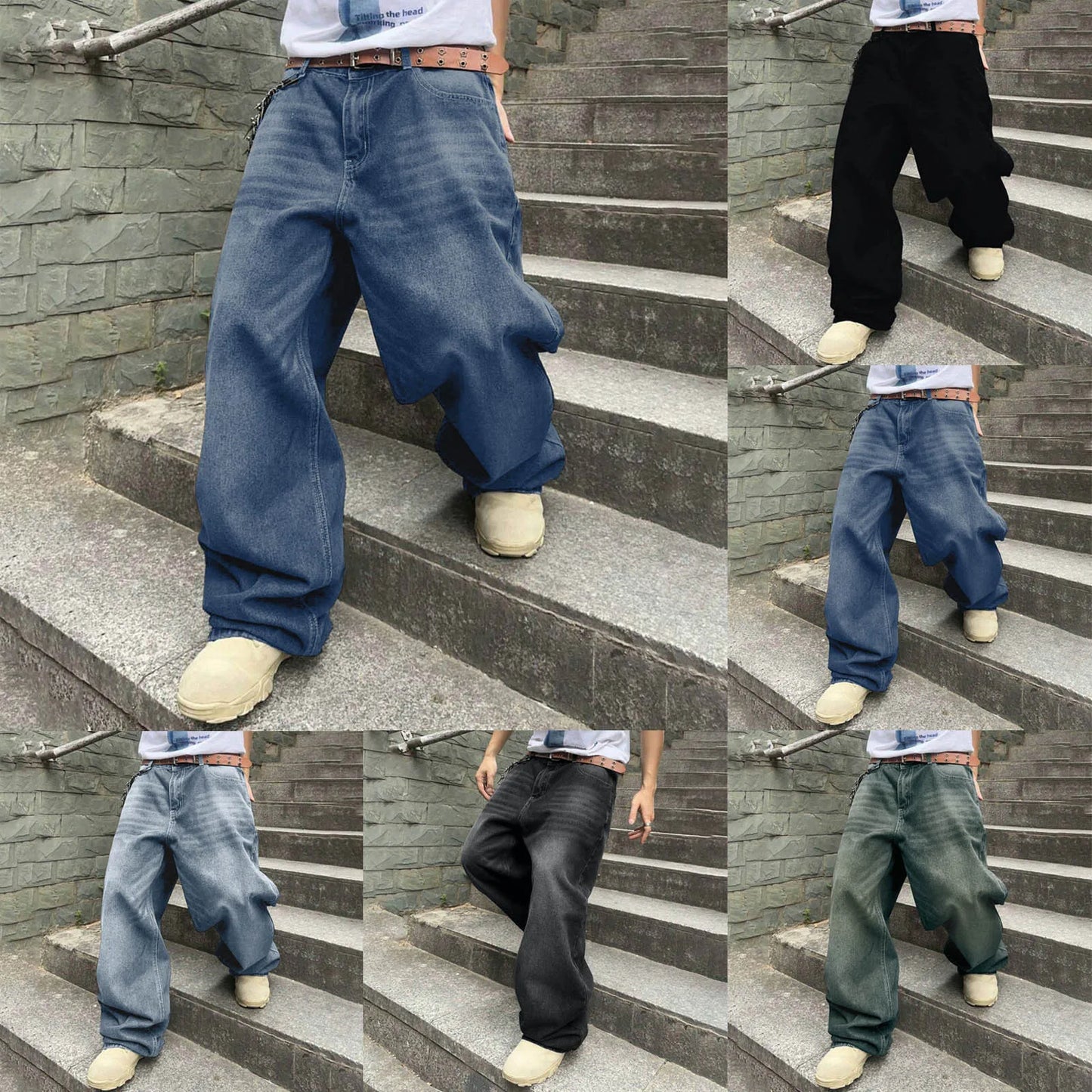 2025 New Y2k Autumn And Winter Baggy Jeans Men'S Baggy Hip Hop Jeans Wide Leg Business Jeans Trend Handsome Fashion Zipper Pants