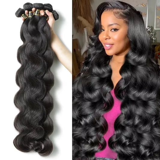 Body Wave Human Hair Bundles Brazilian Hair Weave Bundles 1/3/4 Bundle Deals Human Hair Extensions Natural & Jet Black