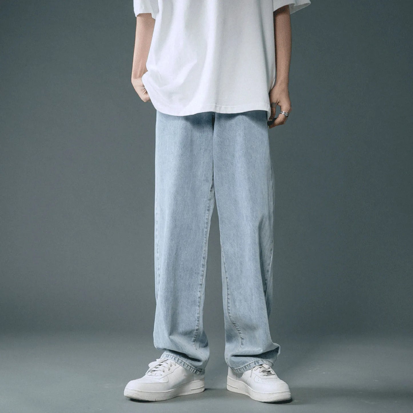 Light Blue Baggy Jeans for Men Korean Style Fashion Loose Straight Wide Leg Pants New Hip Hop StreetwearMale Brand Clothing