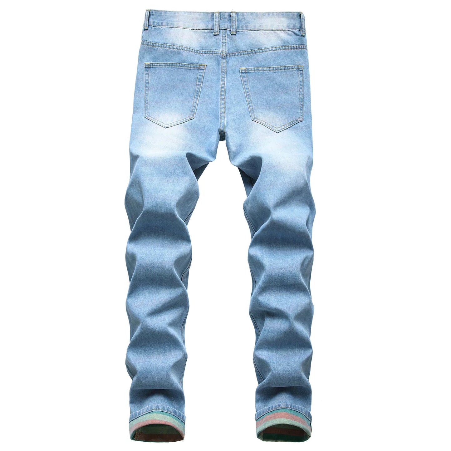 Men Vintage Wash Solid Denim Trousers Floor Mopping Jeans Mens Fashion Casual Fashion Ripped Straight Fit Rainbow Jeans