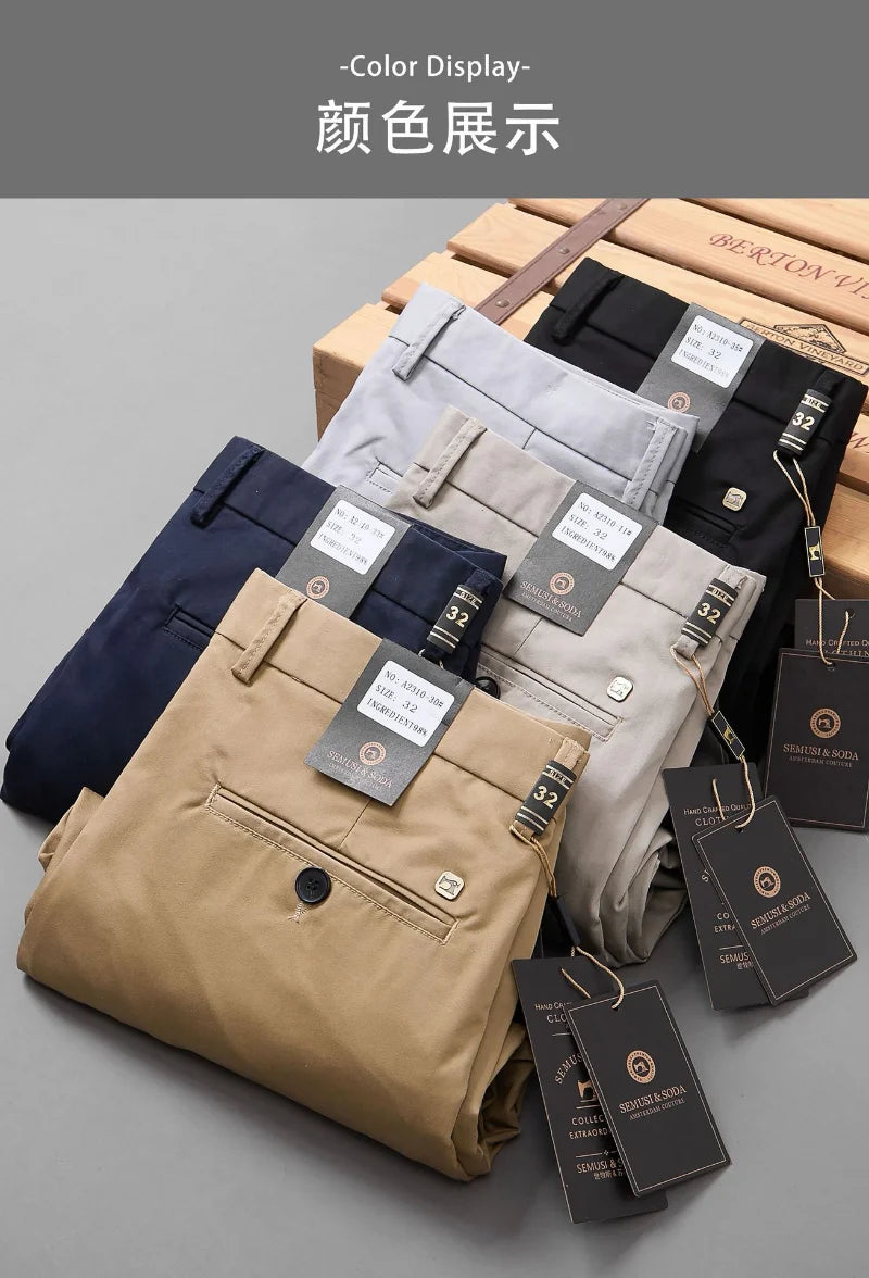 Brand Men Pants Spring Summer New Business Fashion Straight Casual Pants Mid Light Elastic Loose Breathable Trousers