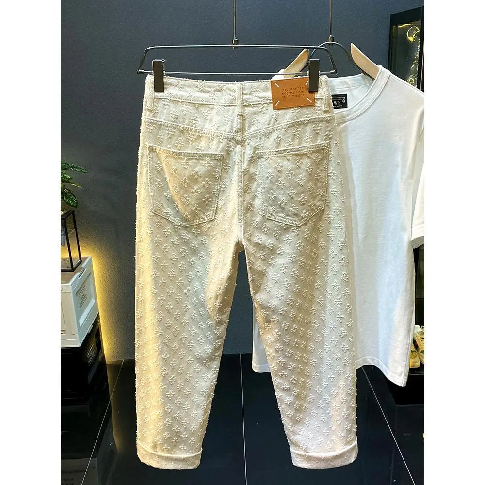 New American Style High Street White Jeans For Men Summer Fashion Trend Brand High-End Loose Fitting Straight Couple Denim Pants