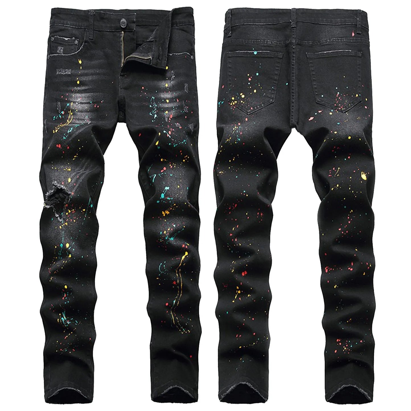 Men'S Casual Jeans Y2k Punk Long Trousers Men'S Jeans Stretchy Fashion Straight Slim Fit Jeans New Korean Tie Tdy Pants