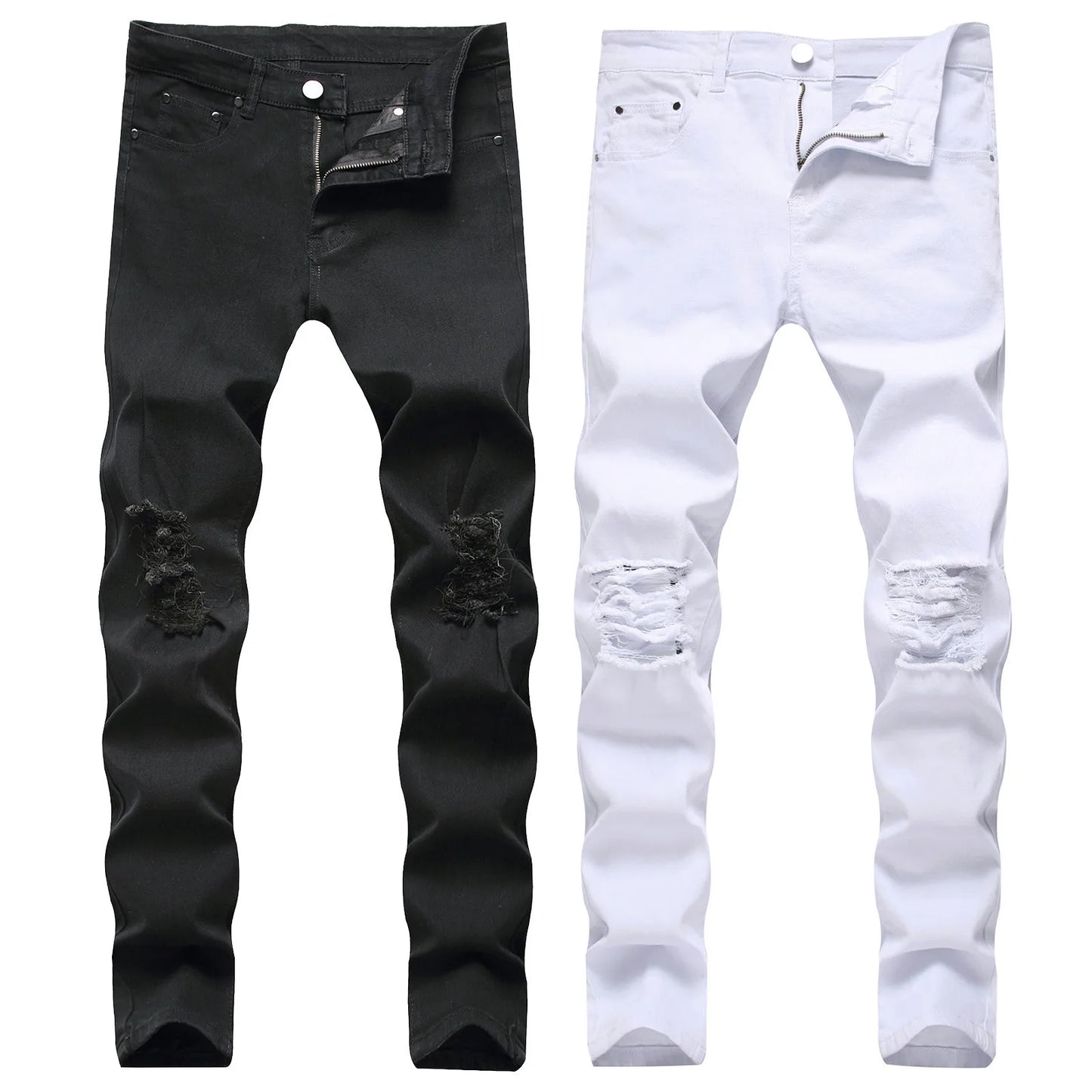 Stylish Men Skinny Holes Jeans Trousers Spring and Autumn Men's Stretch Ripped Good Quality Slim Denim Pants Male Clothing