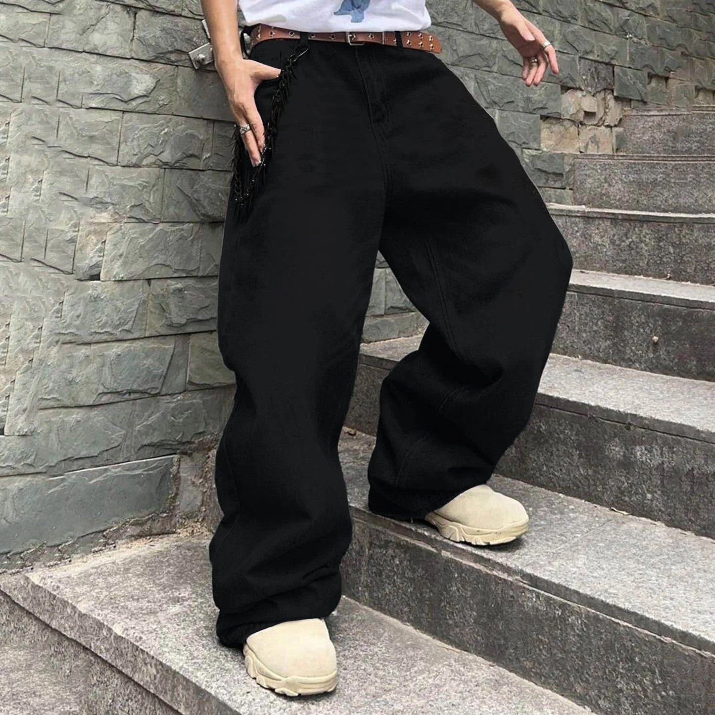 2025 New Y2k Autumn And Winter Baggy Jeans Men'S Baggy Hip Hop Jeans Wide Leg Business Jeans Trend Handsome Fashion Zipper Pants