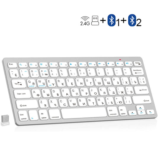 Russian English Layout Wireless Keyboard Bluetooth & 2.4G Dual Mode Keyboard Slim and Compact Ergonomic for Windows ios Android