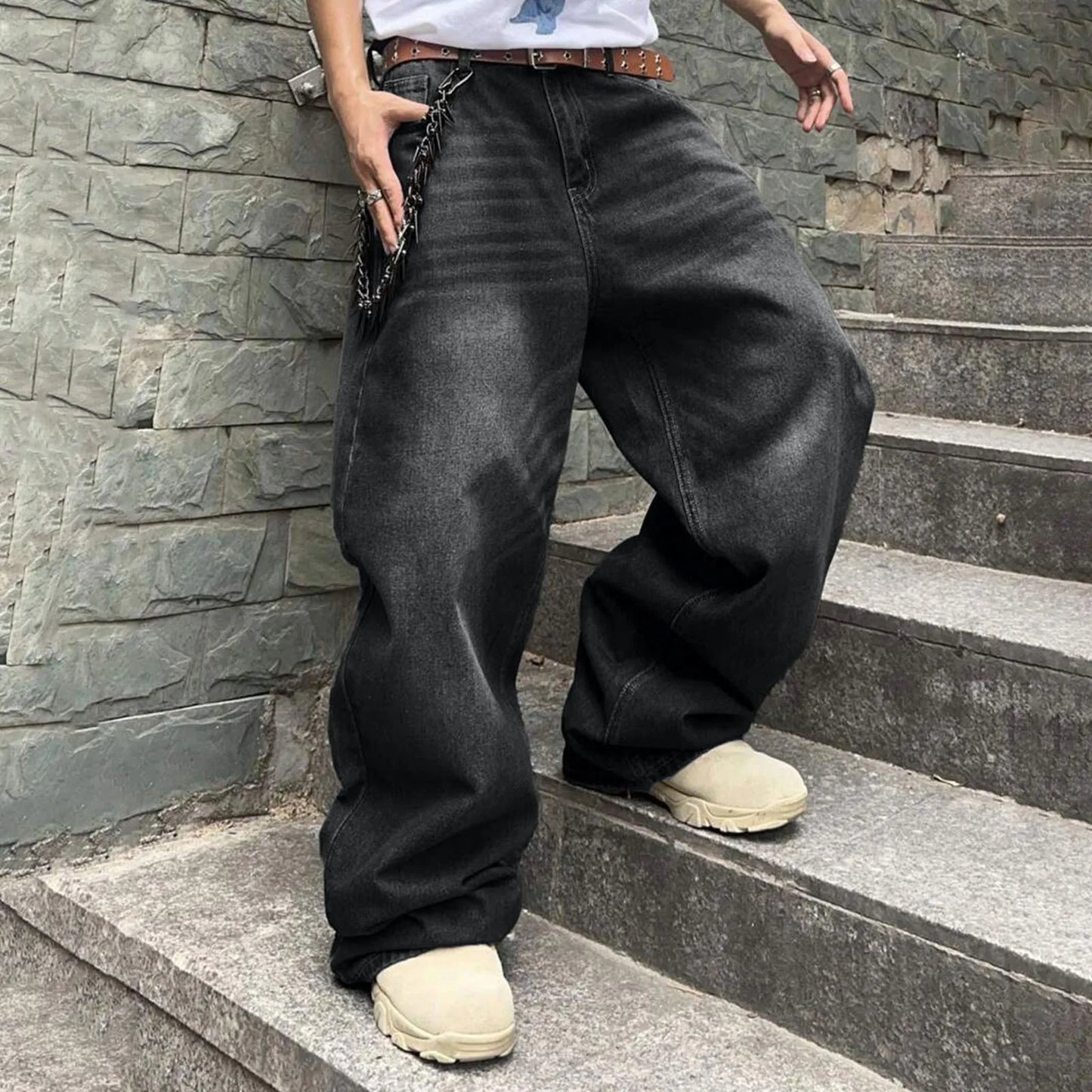 2025 New Y2k Autumn And Winter Baggy Jeans Men'S Baggy Hip Hop Jeans Wide Leg Business Jeans Trend Handsome Fashion Zipper Pants