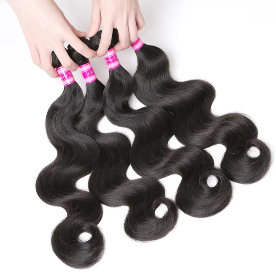 Body Wave Human Hair Bundles Brazilian Hair Weave Bundles 1/3/4 Bundle Deals Human Hair Extensions Natural & Jet Black