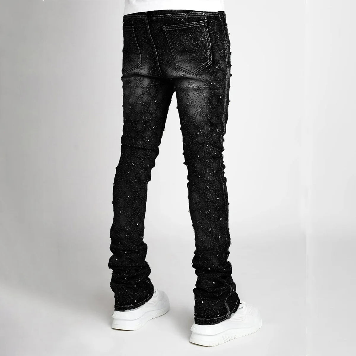 Stretchy Pearls Skinny Jeans For Men 2024 New Fashion Fashion Rhinestone European Street Personality Stacked Denim Pants