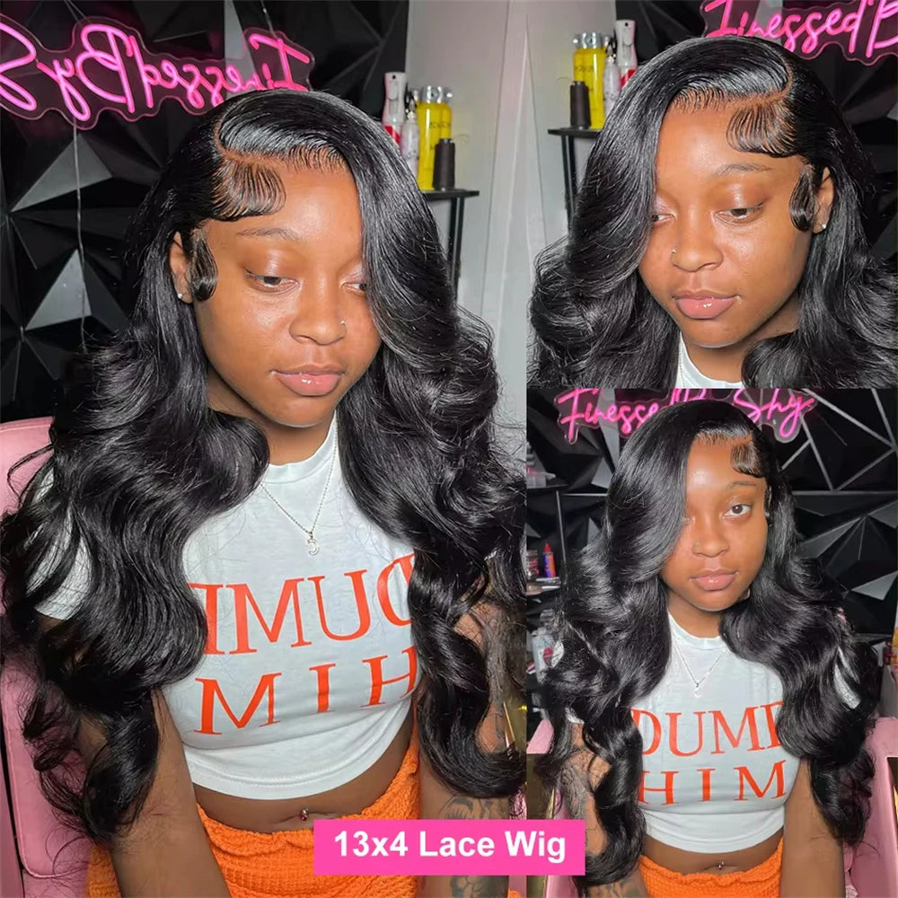 Body Wave 13x4 Transparent Lace Front Curly 100% Human Hair Wig Natural Black Lace Frontal Wigs 30 Inches Preplucked For Women