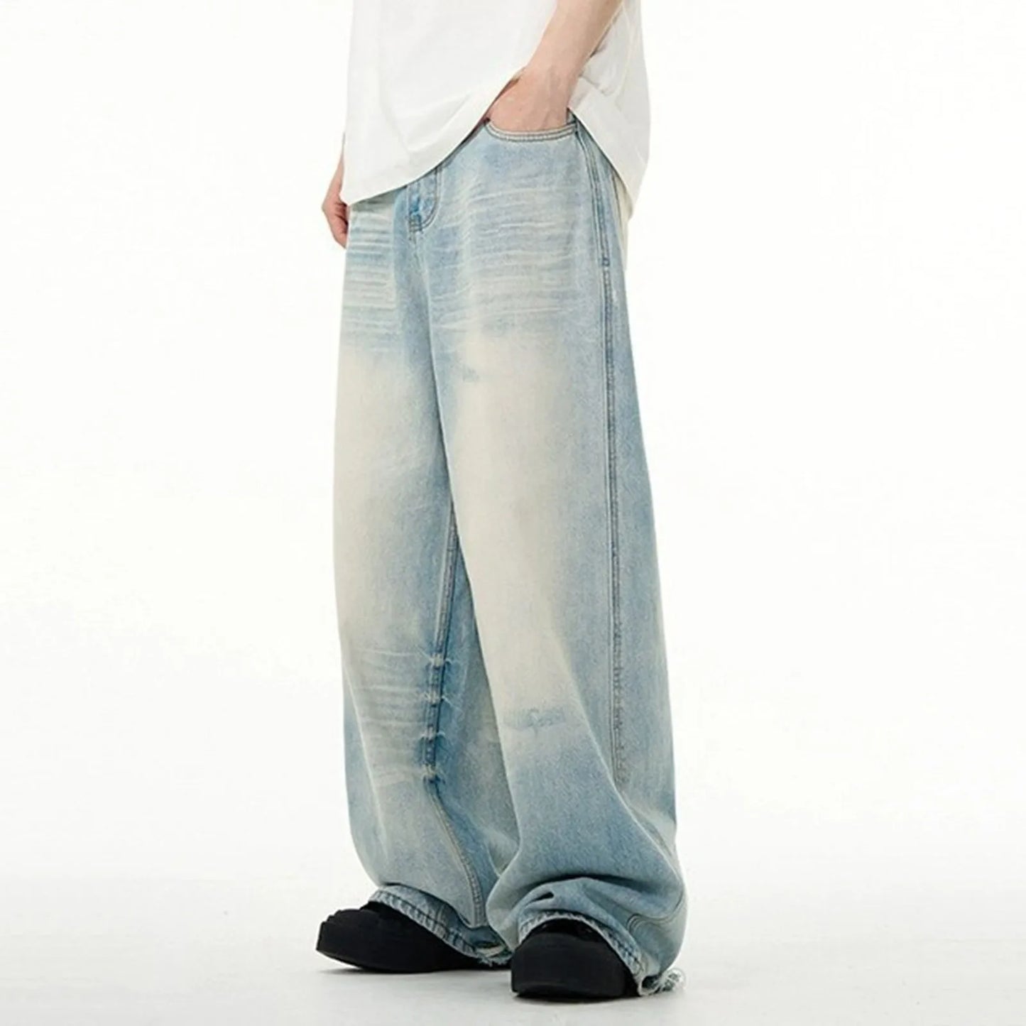 Mens Vintage Jeans High Waist Straight Wide Leg Denim Pants Oversized Baggy Jeans Fashion Washed Retro Harajuku Streetwear 